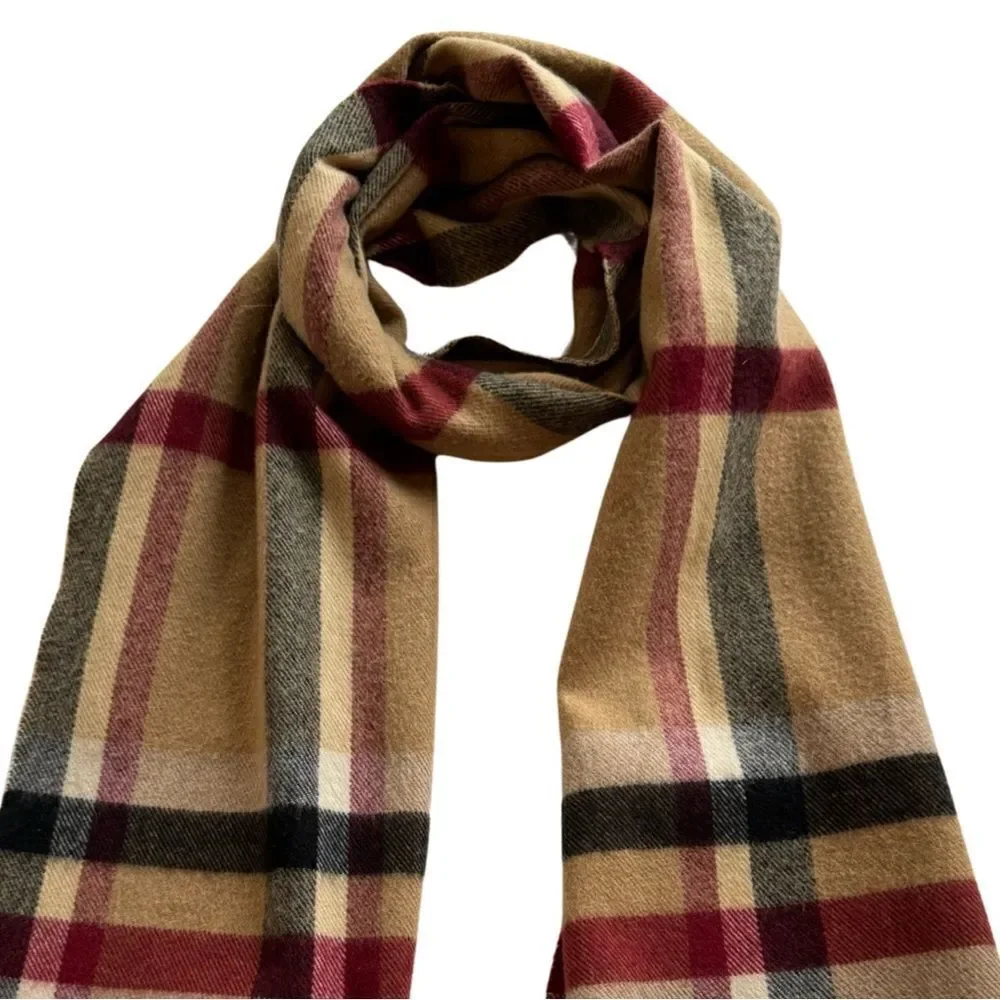 Bass Plaid Cashmere Feel Classic Soft Luxurious Winter Scarf Unisex (Camel)